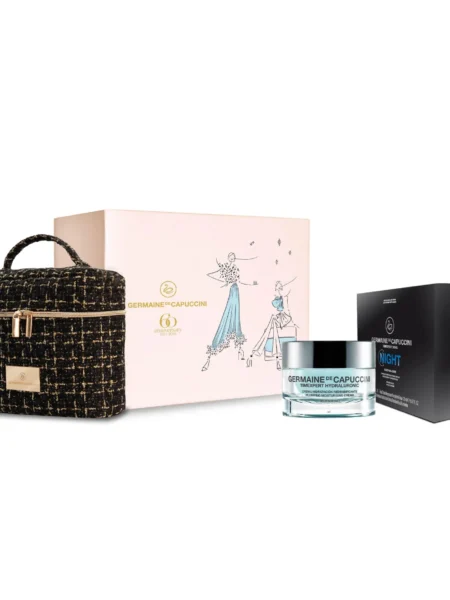 Kalėdinis rinkinys GOLDEN HOURS (TIMEXPERT HYDRALURONIC drėkinamasis kremas RICH SORBET normaliai ir sausai odai + TIMEXPERT SRNS INTENSYVI ATKURIANTI VEIDO PROGRAMA NAKČIAI „SLEEPING-CURE" + dovanų išskirtinio dizaino kosmetinė)